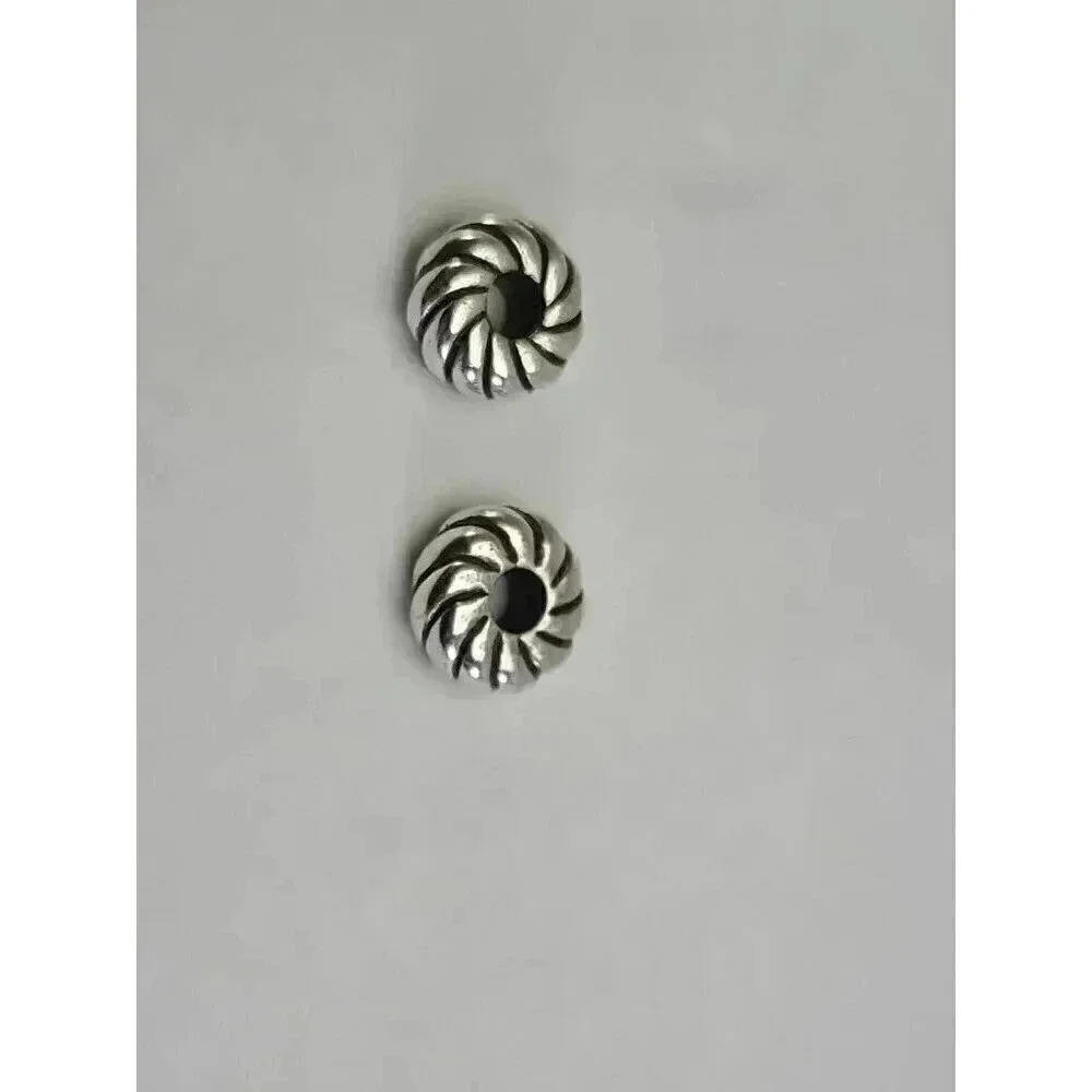 Two 2 Brighton Silver Black Beads Spacers Charms Textured Twists